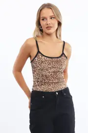 Brown Animal Print Singlet Top - Size 16XL, Women's Singlet