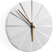 Driini Staircase Modern Wall Clock - Unique 11.2 in. Frameless Concrete Design - Contemporary, Minimalist Decor; No Numbers - Silent Battery Operated Clocks with Decorative Wooden Hands; White