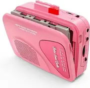 Portable Cassette Player Recorder with AM/FM Radio, Built-in Speaker & Headphone Jack, Belt Clip Included-Pink