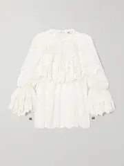 [Chloé] Chloé - Ruffled Corded Lace Blouse - Cream - FR 40 FR 40 Cream