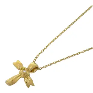 【二手名牌BRAND OFF】MIKIMOTO 御木本 緞帶十字架 鑲單鑽 18黃K金項鍊