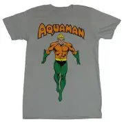 Aquaman (DC Comics) Mens T-Shirt - Jumping Under Name Logo