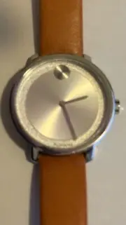 Movado Bold Swiss Quartz Silver Camel Leather Strap Women Watch 3600572 No Box