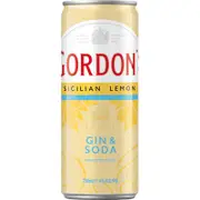 Gordons Sicilian Lemon Gin & Soda Can 250mL