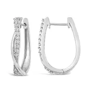 Diamond Set Crossover Hoop Earrings in Sterling Silver