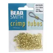 (1/2oz) Approximately 380 Gold Plated 2x1.5mm Crimp Tubes Crimping Beads