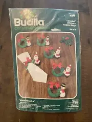 BUCILLA Napkin Rings Jeweled Stitchery Wreath 82019 Santa Snowmen Heirloom (New)