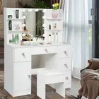 Bedroom Dressing Table Stool Set Makeup Mirror Vanity Desk LED with 5 Drawers