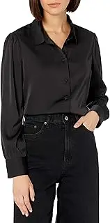 [The Drop] Women's @Lucyswhims Long-Sleeve Button-Down Stretch Satin Shirt