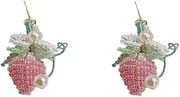 [RYEPOLNIX] Handmade Earrings Three-dimensional Beaded Pink Cream Strawberry Pearl Earrings Summer Beach Sweet Cute Cool Girls Party Earrings/713