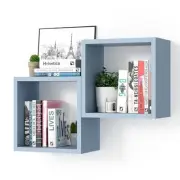 Cube Floating Shelves Set2, Display Shelves Wall Square-Set2 Greylish Blue