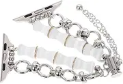[COLLBATH] Elegant Bamboo Bead Watch Band 42mm-49mm Crystal Jewelry Wristband for Women Girls