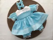 Cabbage Patch 16" Baby Blue Dots & Swirls Doll Dress Bloomers + 2 Hair Bows