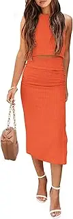 [PRETTYGARDEN] Women's 2 Piece Summer Outfits Crewneck Tank Tops Split Bodycon Midi Skirt Set