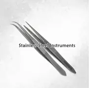 Stainless Steel Ingrown Eyebrow Salon Tweezers Straight + Curved Hair Pluckers
