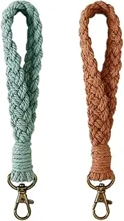 [AOKSUNOVA] Macrame Keychain Wristlet Strap for Key Hand Wrist Lanyard Key Chain Holder Handmade White Black