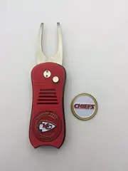 Kansas City Chiefs Switchblade Divot Tool, BONUS Marker, RED/BLK TOOL NEW
