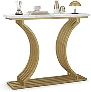 Costway 100 CM Console Table with Shelf, Faux Marble & Metal Finish, White & Gold, Space-Saving, Contemporary Design, 100 cm x 30 cm x 80 cm
