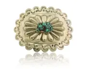 Navajo Concho Belt Buckle .999 Nickel Turquoise Native American 2.5x3.0 in C80s