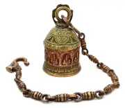 Ethnic Indien Gods on Brass Multicolored Hanging Bell Figurine
