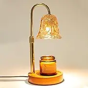 BLOODYRIPPA Vintage Candle Warmer Lamp - Aromatherapy Dimmable Lamp with 200g Scented Candle | Glass Shade for Side Table, Wooden Base with Anti-Slip Pad | Elegant Home Decor, Office or Room Decor