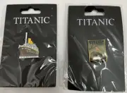 2 OFFICIAL RMS TITANIC PIN BADGES WHITE STAR SHIPPING LINE R.M.S SHIP New