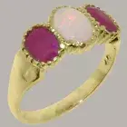 14k Yellow Gold Natural Opal & Ruby Womens Trilogy Ring