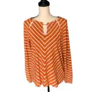 Chico’s Brilliant Orange Striped Peasant Top Sz 0