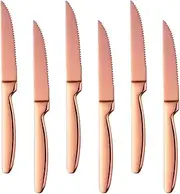 BISDARUN Stainless Steel Serrated Steak Knives Set of 6, Rose Gold Coloured Dinner Knives Table Knifes Thick Cutlery Knives for Cutting Steak Meat 8.66 inches (22cm)