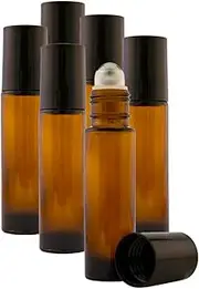 6 Pack - Empty Roll on Glass Bottles [STAINLESS STEEL ROLLER] 10ml Refillable Colour Roll On for Fragrance Essential Oil - Metal Chrome Roller Ball - 10 ml 1/3 oz - Amber Colour