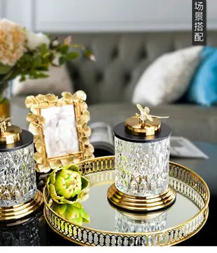 歐式家居客廳收納糖果罐玻璃器皿裝飾品創意水晶帶蓋儲物罐擺件