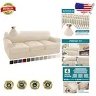 Custom-Fit Stretch Sofa Covers with T Cushion Design - Machine Washable Beige