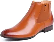 [Generic] Ankle Boot for Men Chelsea Boot Pull On Pointed Toe Block HeelGenuine Leather Waterproof Middle Heel Business Men's Leather Shoes