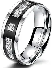 [Wozya] Black Titanium Eternity Ring CZ Wedding Band for Men Women