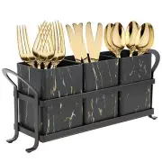 Kitchen Utensil holder for Countertop , Silverware Caddy ,Golden Marble Black...