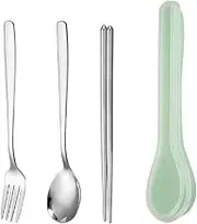 4 PCS Travel Flatware Stainless Steel Set - Portable Reusable Cutlery Set Including Chopsticks Fork Spoon with Case, Mirror Polished Utensils SetTravel Cutlery Set for Kids Adults (Green)
