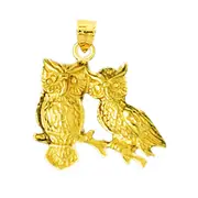 14K Gold Two Owls Pendant