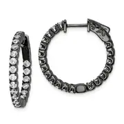 Sterling Silver Shimmer Black Rhodium-Plated 40 Stone 2.25mm Cz In And Out Round Hinged Hoop Earrings