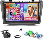 Roinvou [8 Core 4G+64G] Radio for Mazda 3 2010 2011 2012 2013 with Wireless Carplay Android Auto, 9 Inch IPS Touch Screen Car Stereo with Bluetooth 5.0, 32 EQ, GPS, WiFi, 59UI, SWC, AHD Backup Camera