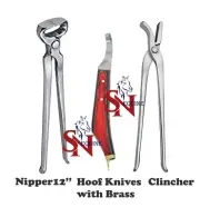 Set of Hoof Nipper 12" with Hoof Nail Clincher & with Brass Horseshoeing Topper