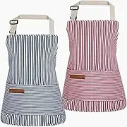 Stripes Kids Cooking Aprons With 2 Pockets,Stripes Toddler Cotton Adjustable Bib Chef 2Pcs