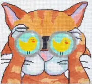 Birdwatching Kitty Hand Painted Needlepoint Canvas