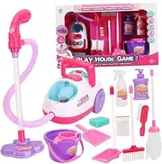 KICHOUSE Realistic Boys and Girls Cleaning Toy Set Piece Pretend Play Vacuum Cleaner Set by Non-Battery for Playhouse Cleaning Games