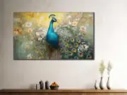 Green Blue Peacock Elegant Art Floral Wall Art Canvas Unframed Print Art