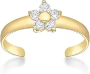 [Lavari Jewelers] Cubic Zirconia Adjustable Flower Toe Ring in 10k Yellow Gold 6 MM Wide, Gold,Yellow Gold,Zirconia, multi