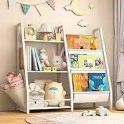 InFurnic Kids Bookshelf with Extra Pocket, 3 Tier Toddler Bookshelf and Toy Storage Organizer for Kids' Rooms, Bedrooms, Playrooms and Nurseries, White