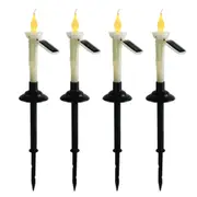 4pcs Taper Candles Lights Flameless Solar Rechargeable LED Light Flickering Tapered Candlesticks for Christmas Home Outdoor Garden