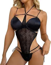 [Generic] Bodysuit Lingerie for Women with Robe Women Fashion Print Mesh Lingerie Lace Lingerie 1Pieces Bodysuit Set Sexy Underwear Silk Lingerie for Women