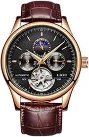 [Rhomba] LIGE6826 Fully Automatic Mechanical Watch Men's Watch Real Belt Waterproof Multifunctional Business Sports Watch Tuo Flywheel Watch