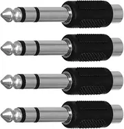 CESS 6.35mm 1/4 Inch Stereo TRS Male Plug to RCA Female Jack Silver Adapter Connectors - 6.35mm Stereo Male to RCA Female (4 Pack)